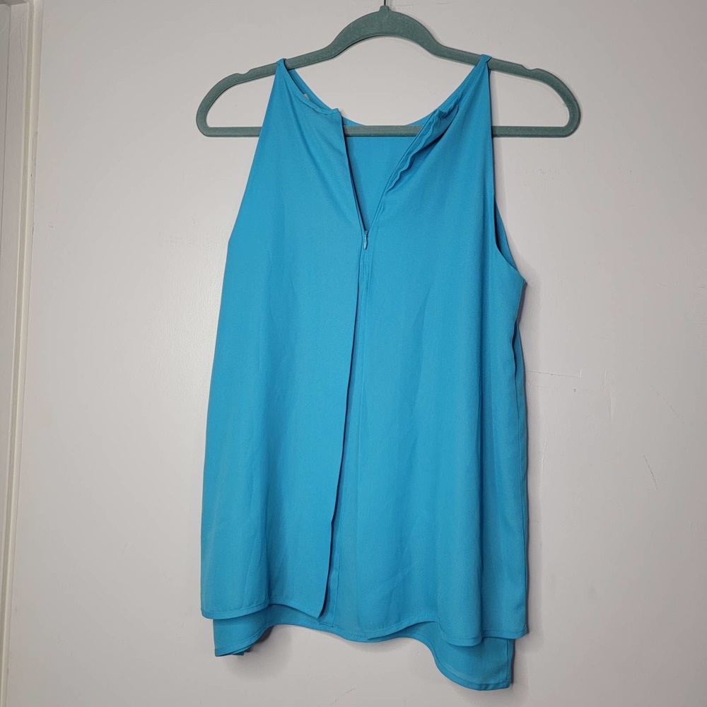 S Violet + Claire Sky blue tank top shirt blouse sleeveless flutter chiffon O - Picture 3 of 8